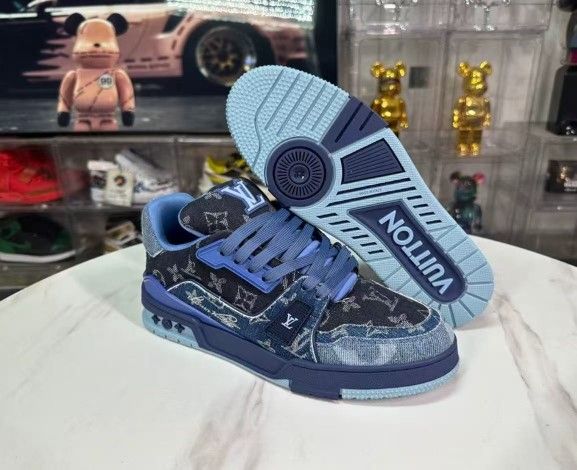 Round toe lace-up low-top sneakers Unisex blue