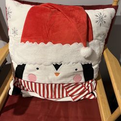 Festive Snowman and Santa reversible Pillow