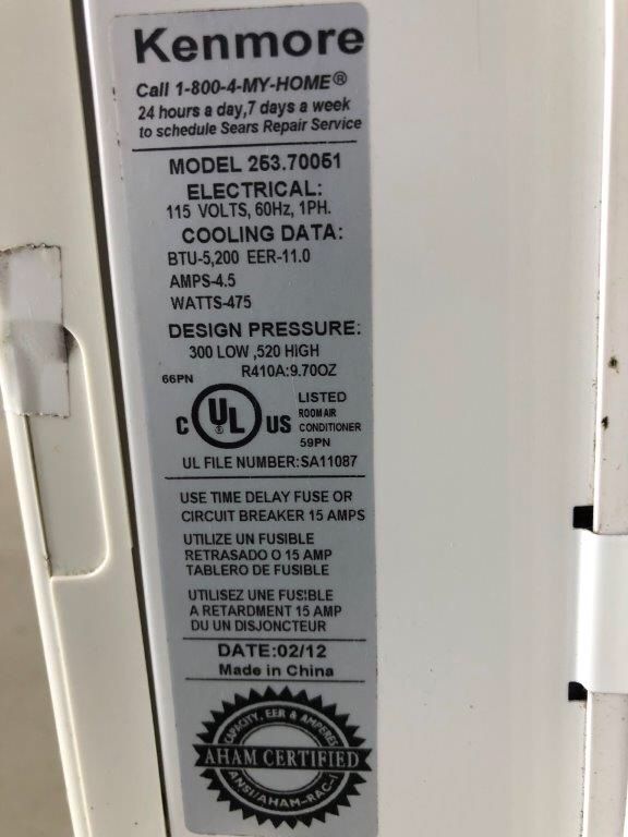 Kenmore 5200 BTU 115 Volt Wall Air Conditioner (Excellent Condition