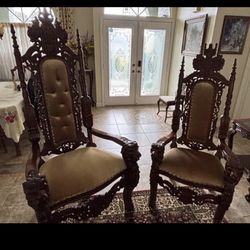 Hand Carved King And Queen Chairs