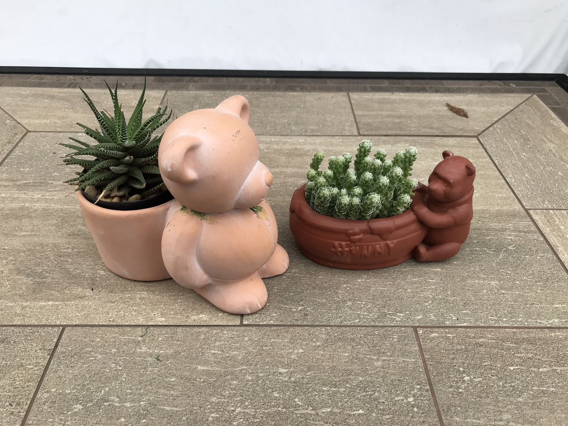 2 small Winnie-tge-Pooh & bear planters with succulents