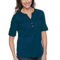 Croft & Barrow Roll Tab Utility Henley Top