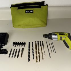 Ryobi HP41L is a 4-volt lithium-ion cordless screwdriver with 10 drill bits and 10 impact tips and charger. In good working condition.