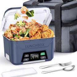 Docusvect Rechargeable Heated Lunch Box for Men, 1.3L Cordless Electric LunchBox for Adults with Smart Scheduled Heating, Portable Food Warmer with Co