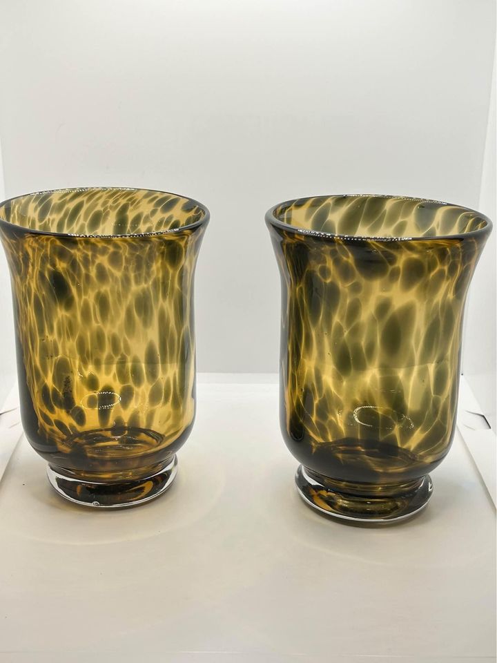 Amber Confetti Hurricane Candle Holders/Vases