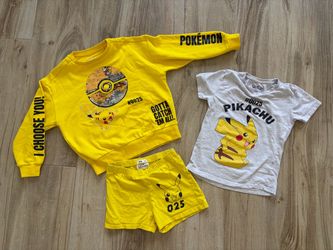 Pokemon Pikachu sequins hoodie, shorts, T shirt European 4-8 years old