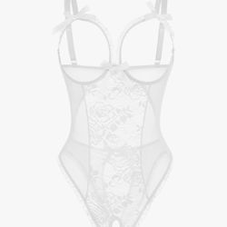 SMALL WHITE  Bodysuit Babydoll Women, Sexy, Lace, One Piece, Mini, Lingerie