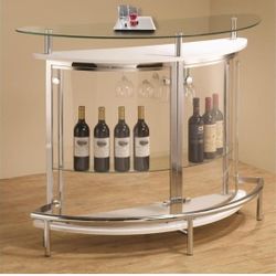 Glass Top Freestanding Home Bar Cabinet Modern Liquor Cabinet with 2 Shelves and Wine Glass rack