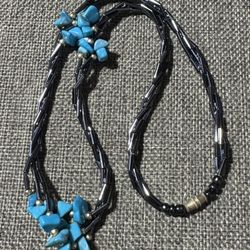 Turquoise Chips & Circular Acrylic Beads 19.5 Inches. 