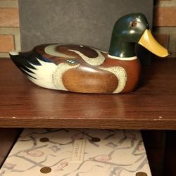 Vintage Hand Painted 8" Wooden Mallard Duck