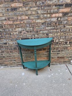Green Demilune Console Table with Lower Shelf
