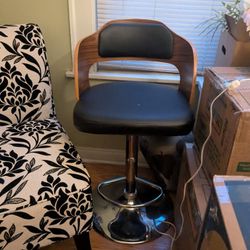 Wooden Modern  Stool With Nickel Finish Base. 
