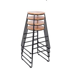 Mainstays 28"H Backless Stool Black Metal Base with Natural Wood Seat - Set of 4