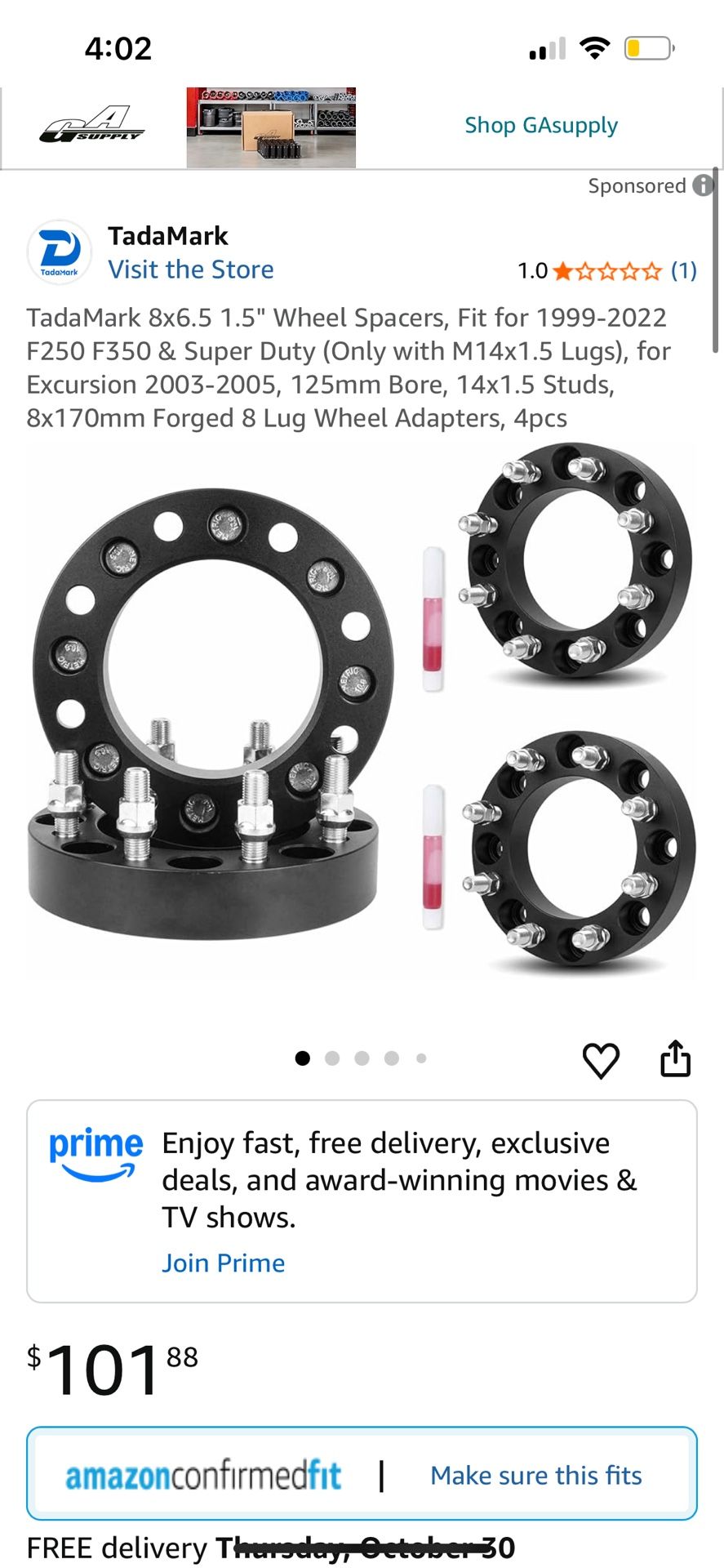 TadaMark 8x6.5 1.5" Wheel Spacers, Fit for 1 F250 F350 & Super Duty (Only with M14x1.5 Lugs), for Excursion 2003-2005, 125mm Bore, 14x1.5 Stud