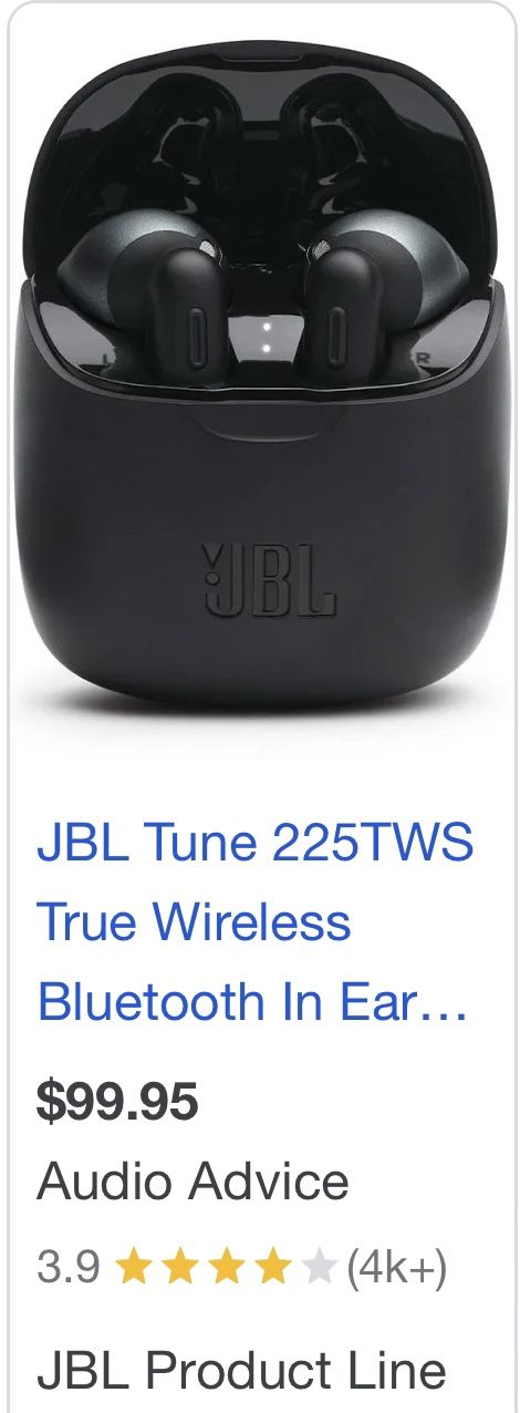 JBL Tune 225TWS True Wireless Earbuds W/USB 3 Cord