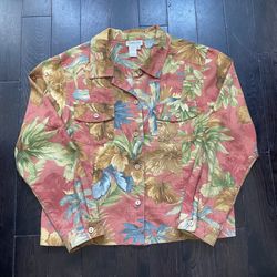 Vintage Coldwater Creek Floral Canvas Denim Jacket Women's Made In USA Sz. Large
