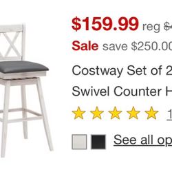   Set of 2 Barstools Swivel Counter Height Chairs  Wood  