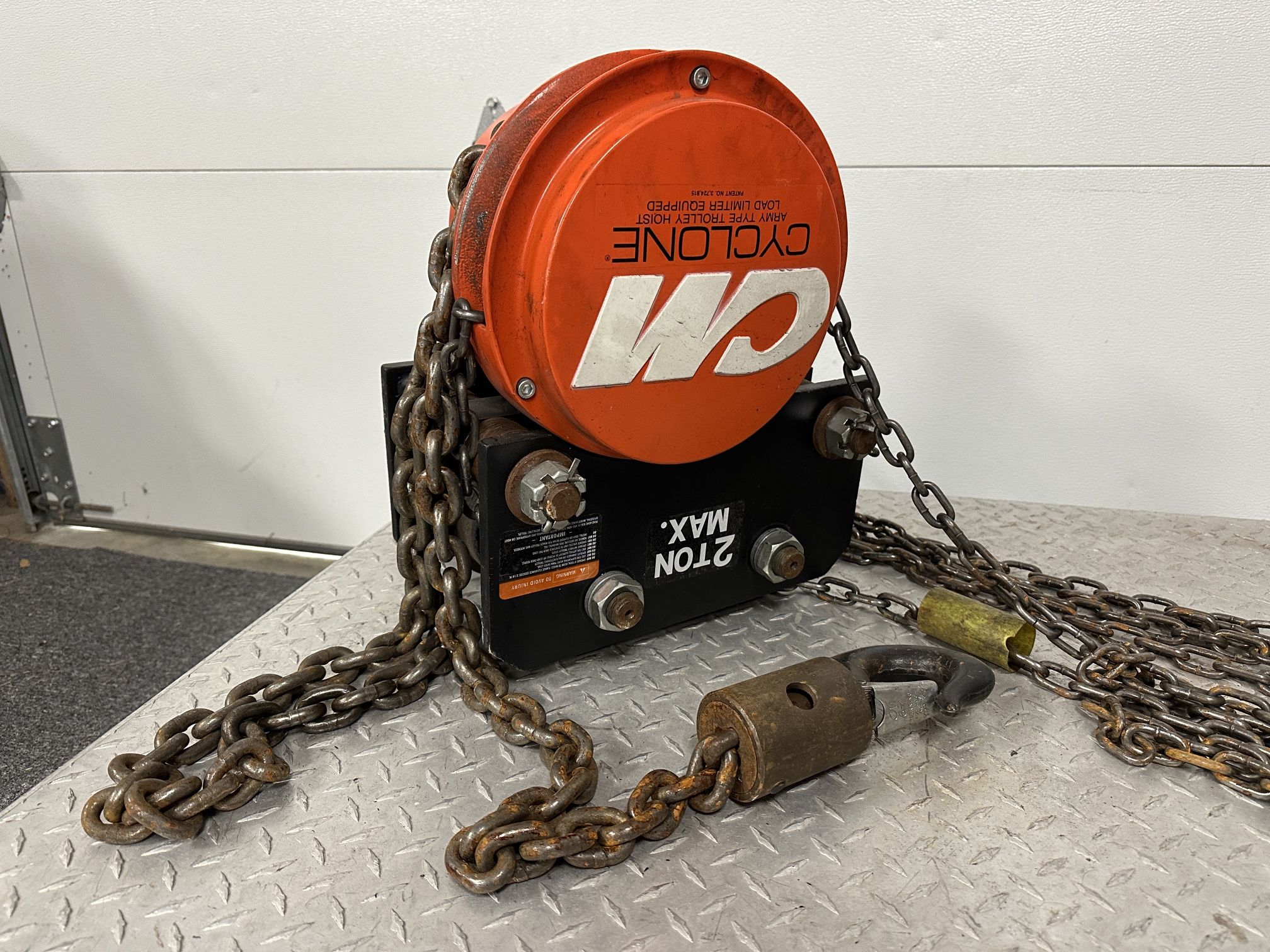 CM Cyclone Columbus McKinnon 2 Ton Army Type Trolley Hoist Load Limiter Equipped - Commercial Service Industrial Equipment & Tools