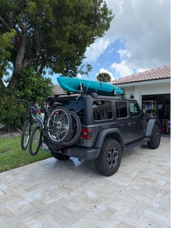 Kayak, roof rack, guides,roller,beach cart and bike rack for jeeps