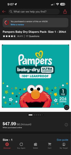 204 ct pampers baby dry size 1 new