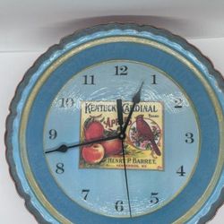 Vintage “Kentucky Cardinal” Label Pie Tin Clock  (Upcycled/Repurposed)