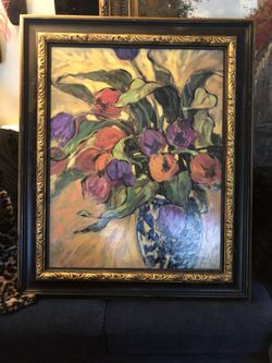 Tulips II Jae Dougall Painting w Frame