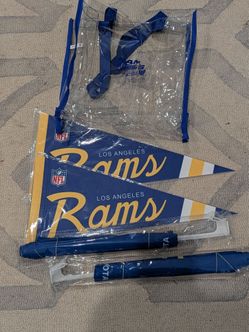 Los Angeles Rams Fan Gear Lot – Clear Tote Bag, Pennants & Roll-Up Flags (New)