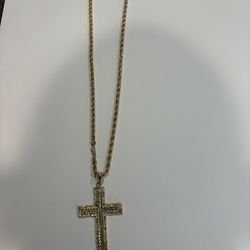 26 Inch Yellow Gold Rope And Cross 