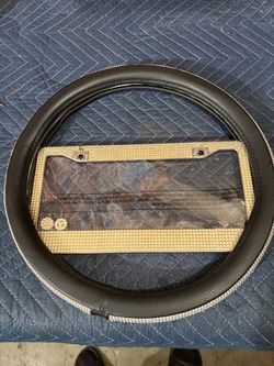 Steering Wheel Cover and Bling License Plate Frame Set