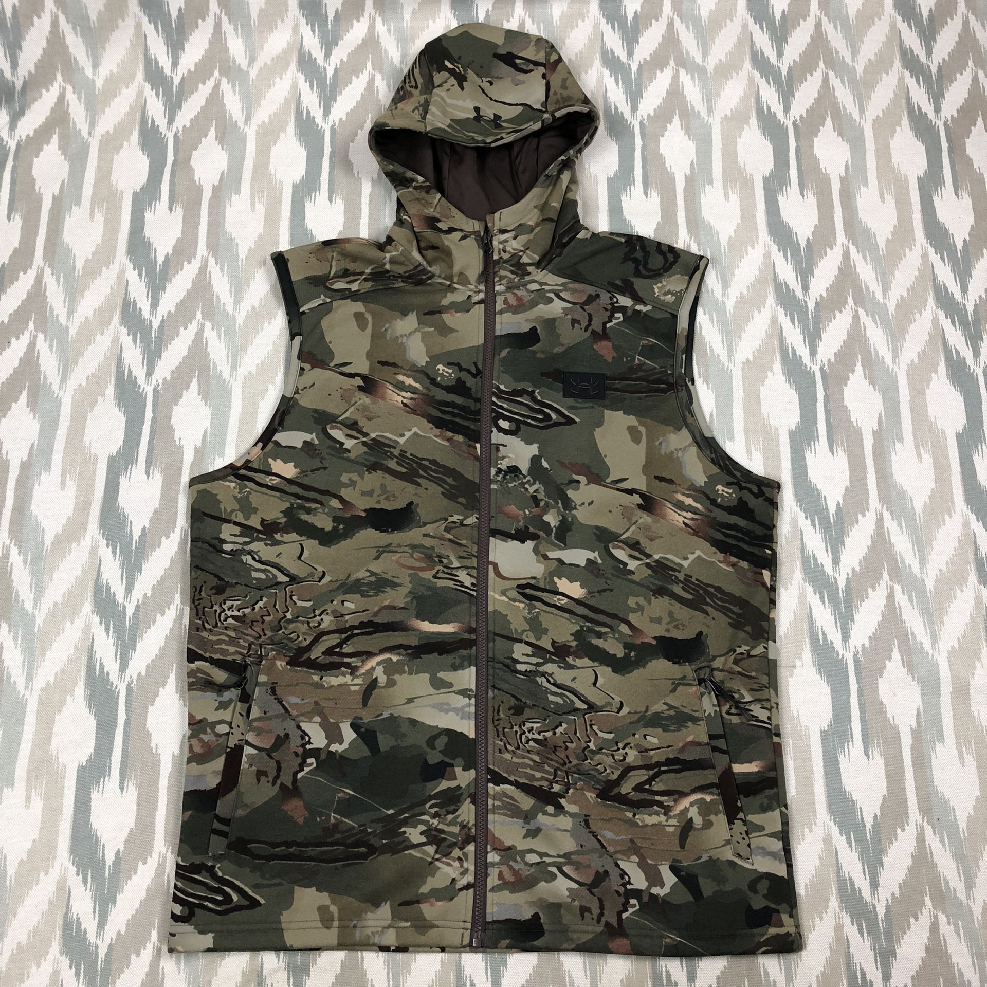 Under Armour Mens UA Rut Fleece Vest Hoodie Forest Camo Hunting