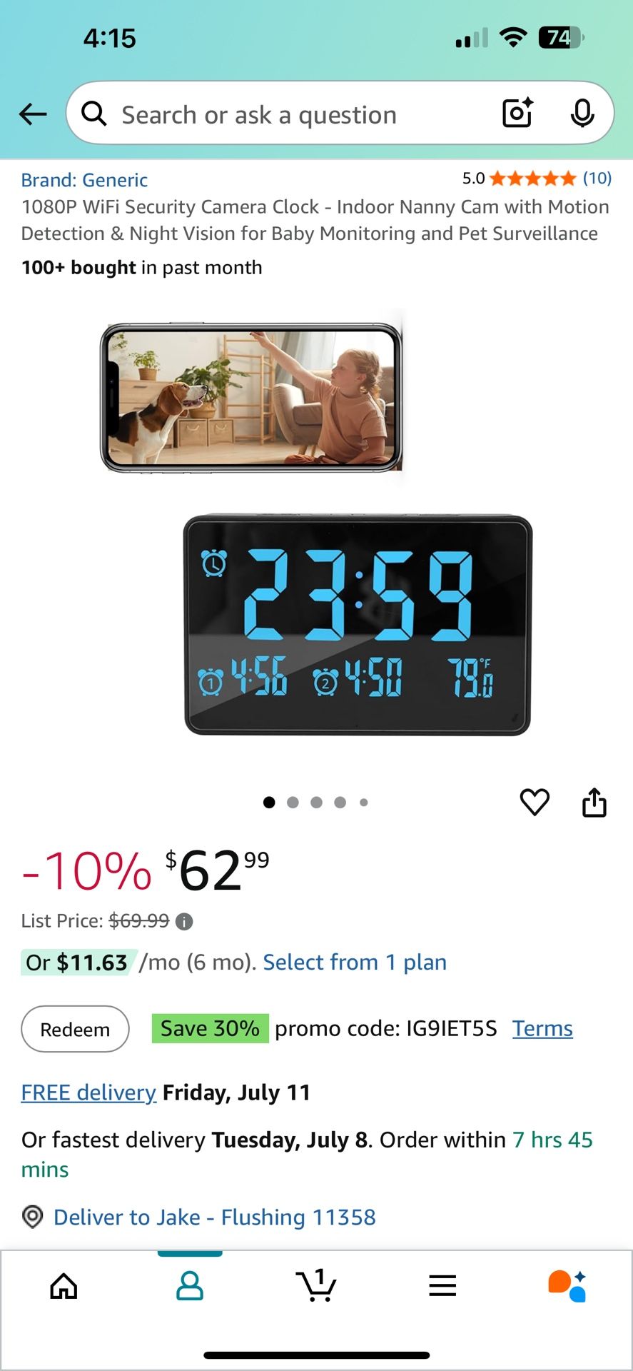 1080P WiFi Security Camera Clock - Indoor Nanny Cam with Motion Detection & Night Vision for Baby Monitoring and Pet Surveillance