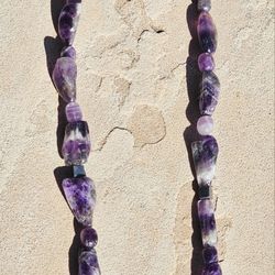  925 Sterling Silver Faceted Amethyst Nugget Bead Necklace 22"