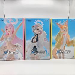 SEGA XStellar Blue Archive Swimsuit Prize Figure Set, featuring Misono Mika, Kirifuji Nagisa, and Yurizono Seia