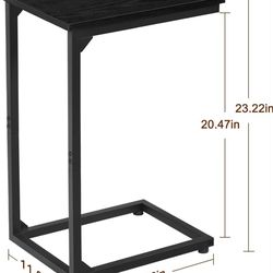 C Shaped Side Table, End Tables Living Room Set of 2, Slide Under Couch Table for Sofa, TV Trays for Bedroom, Small Space, Black