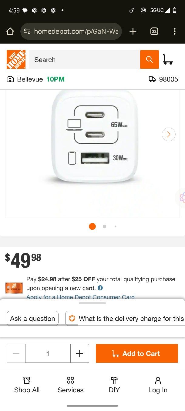 GaN Wall Charger, 65watt