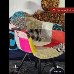 TITLE:
Patchwork Accent Chair Eames Style Eiffel Base Mid Century Modern Boho Maximalist Armchair