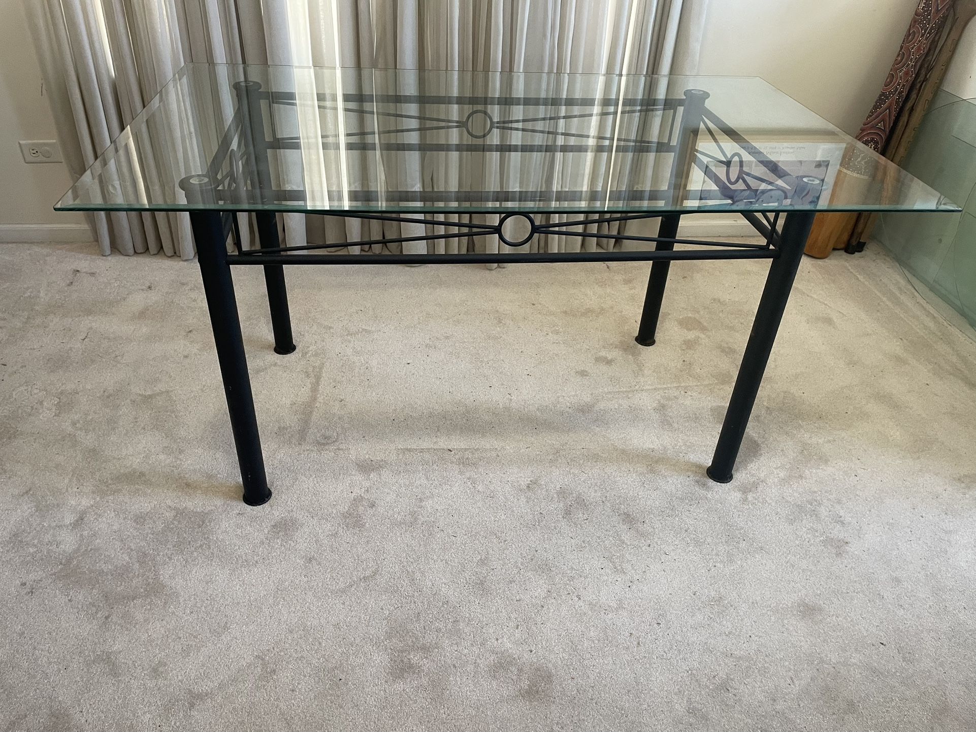 Black Glass Top Wrought Iron Rectangle Table