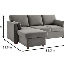 Coddle Luke Fabric Sleeper Sofa with Reversible Chaise and Storage, Gray