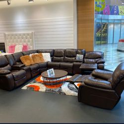 LEATHER GEL SECTIONAL SOFA WITH 3 RECLINERS!!! TEXT 30777 TO 22462 FOR $50 DOWN!!