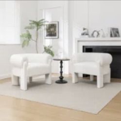 New 32.7” White Faux Fur Wide Armchair