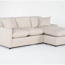 Cozy Beige Linen Fabric 84” Sofa With Reversible Chaise 