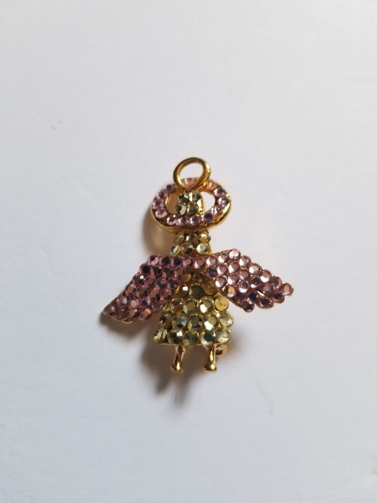 Pink and Gold Rhinestoned Angel Pin/brooch