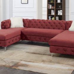 New Red Velvet Sectional Couch! Free Delivery 🚚! Financing Available! 