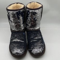 UGG Australia 1002978 Silver Blue Red Sequin Classic Short Womens Sz 9