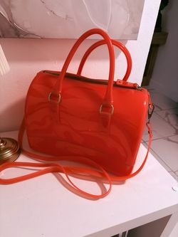 Orange Jelly Satchel Bag with Crossbody Strap