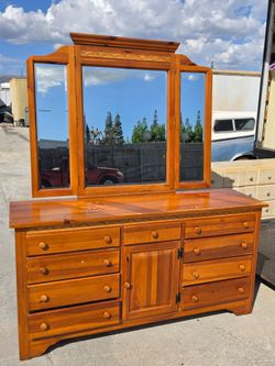 Solid Wood Dresser with Tri-Fold Mirror
