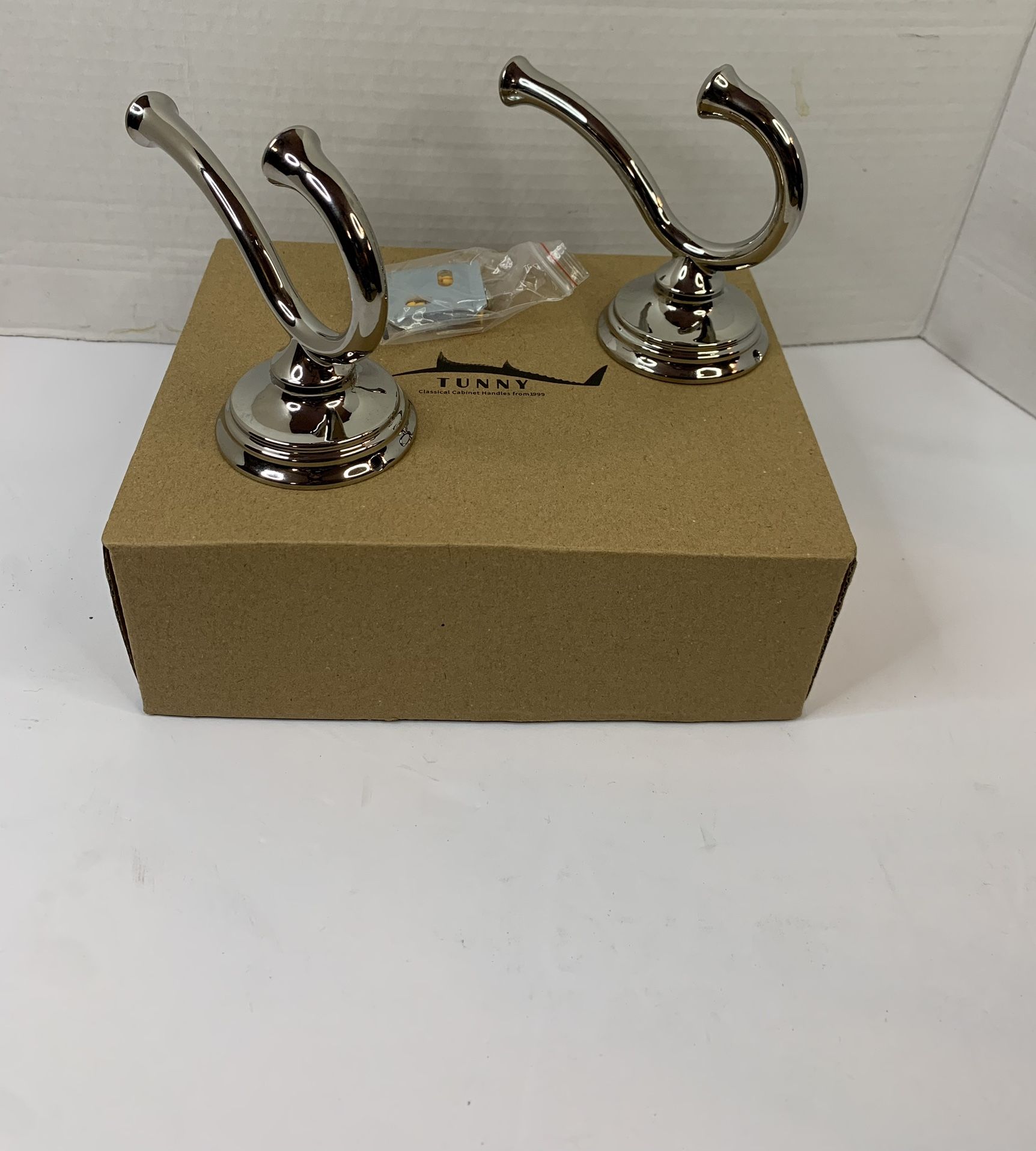 Towel Hooks Bathroom Two Pack Polished Silver NEW