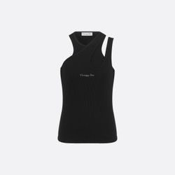 DIOR Asymmetric Tank Top White Ribbed Cotton Jersey