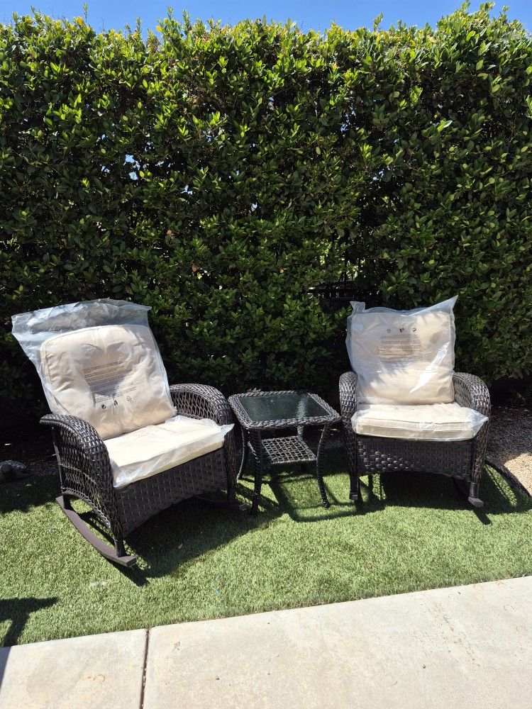 3 Pieces Wicker Conversation Rocking Chairs Patio Color: Dark Brown 