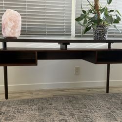 World Market Office Desk Dark Wood Bamboo Glass Top